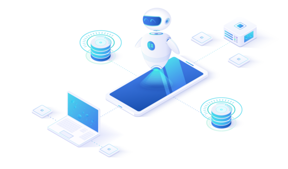 Chatbot oder künstliche Intelligenznetzkonzept. Neuronetz oder KI-Technologie Hintergrund mit Roboterkopf und Verbindungen von Neuronen.