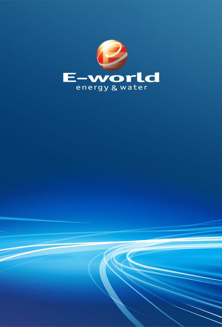 blauer Hintergrund mit E-world-Logo