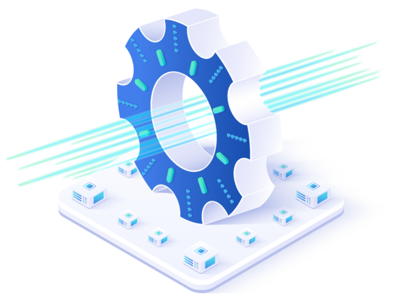 Prozess-Technologie in isometrischer Illustration. Informationsspeicher- und Analysesystem